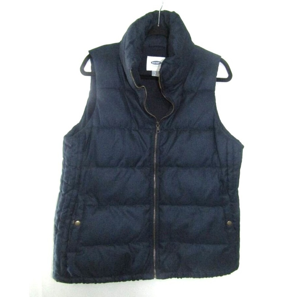 Old Navy Large Women's Quilted Puffer Vest Navy Blue Zip Front Winter Layer